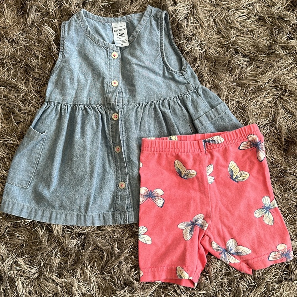 Carter’s chambray shirt and butterfly print shorts set